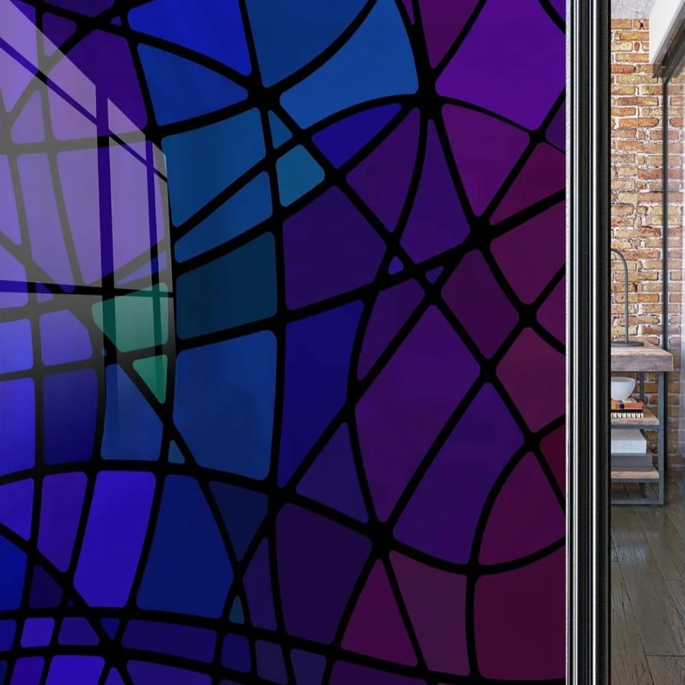 Blue Stained Glass Non-Adhesive Opaque Static Cling Abstract Removable Glass